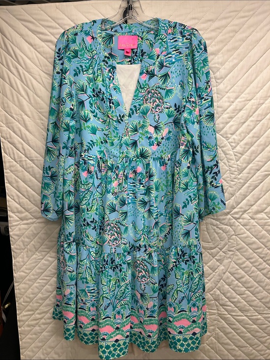 Lilly Pulitzer Dresses & Skirts - Lilly Pulitzer Aqua Tropical Floral Tiered Dress